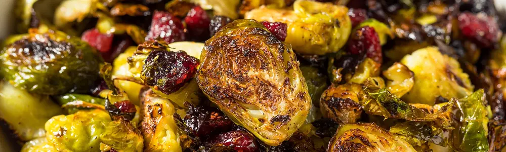 Roasted Brussels Sprouts with Pecans and Cranberries